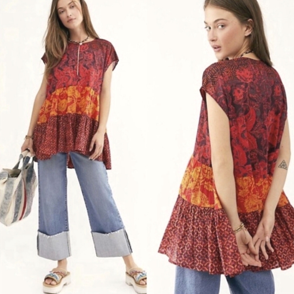 Nwot’s Free People Gotta have you Red and Orange Floral Top